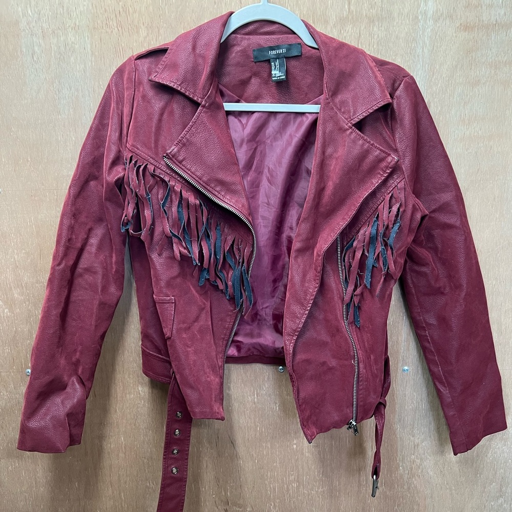 Dark Red Suede/Leather Fringe Cowgirl Jacket
